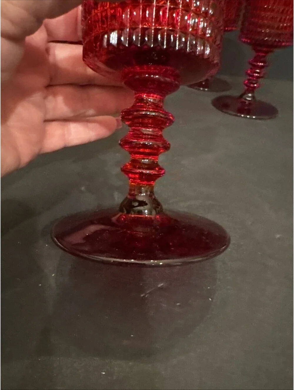 Vtg Fenton Art Glass (6) Lincoln Inn Ruby Red Wine/Water Goblet Set 1930’s